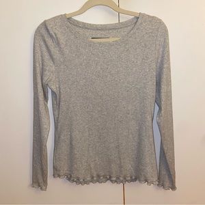 Gray Anthropologie Long Sleeve Ruffled Edges Top